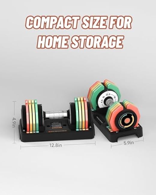 Adjustable Dumbbells Set 12.5LB/22.5LB Pair, 1-Sec Fast Adjustable 5 Weights by Turning Handle, Premium Comfort Non-slip Metal Dumbbells with Tray, Compact Size for Full Body Home Workout