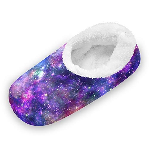 TropicalLife LUCKYEAH - Pantuflas para casa de galaxia con diseño de nebulosa y estrellas para mujeres y hombres con pies peludos, cómodas y cálidas de espuma viscoelástica, para interiores