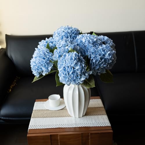 DUYONE 3PCS 22 inch Realistic Artificial Hydrangea Large Real Touch Flowers Artificial Flowers Dry Flowers Outdoor Wedding Christmas Office Family Party Living Room Table Decoration (Blue)