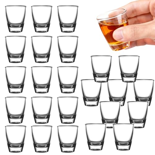 24 PCS Vasos De Chupito, Vasos de Chupito de 35 ml, Vaso de Vidrio Templado, Vaso Para Beber Directamente, con Base Gruesa, Para Aguardiente, Vodka, Ouzo, Sambuca, Apto para Lavavajillas