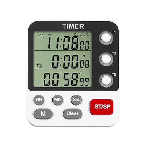 Temporizador digital de cocina triple – Cronómetro temporizador de cocina, reloj de cuenta regresiva de temporizador | Temporizador de cuenta regresiva magnético de 3 canales, temporizador de alarma