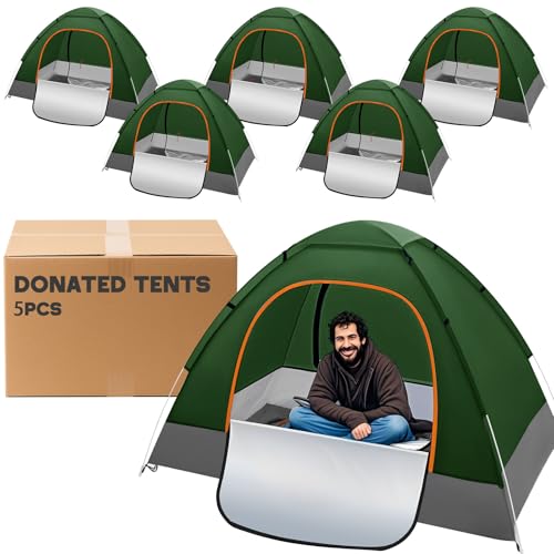 Wowangce 5 Pcs Camping Tents for Homeless Bulk Homeless Backpacking Supplies 2 Person Pop up Adult Waterproof Instant Easy Setup Tent for Hiking, Outdoor, Travel, Camping, Donation (Green)