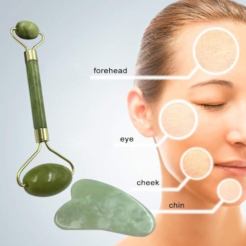 Rolo de Jade e Raspador Gua Sha, para cuidados com a pele, antienvelhecimento (Megamix)