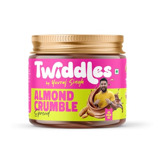 Twiddles by Yuvraj Singh Almond Crumble Chocolate Spread,250G(Crunchy) - Made With 50% California Almonds & Seeds |16G Protein|70% Less Sugar|No Palm Oil|No Preservatives|Tastiest bread Spread