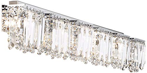 Possini Euro Design Hanging Crystal Modern Wall Light Chrome Silver Metal Hardwired 50 3/4" Wide 6-Light Fixture Mounted Sparkling Strand Prisms Bathroom Vanity Mirror House Home Hallway Room Decor #TOP6