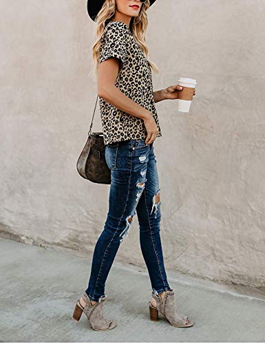 Yidarton Women's T Shirt Leopard Print Tops Short Sleeve Casual Cotton Round Neck Cute Blouse (A-Leopard01, Medium)