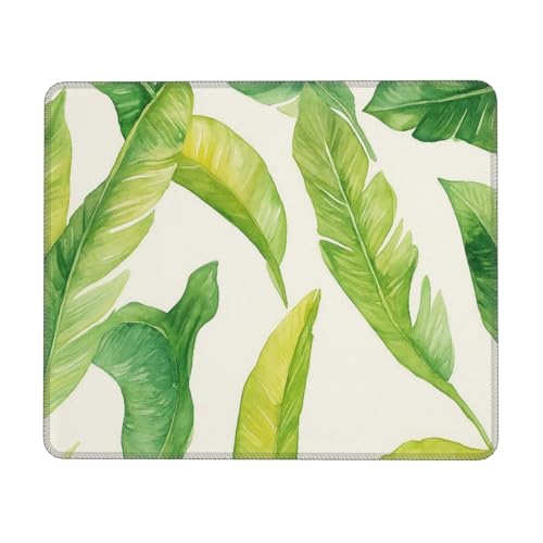 Watercolor Green Banana Leaves Mouse Pad Mat Non-Slip Rubber Base