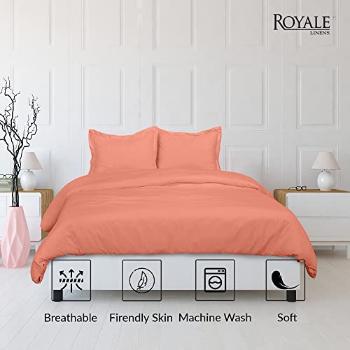 Image of ROYALE LINENS Coral Duvet Cover Twin Size - 2 Piece Bedding Comforter Covers - Zipper Closure - 1 Twin Duvet Cover 68x90 inches and 1 Pillow Sham - No Comforter Included