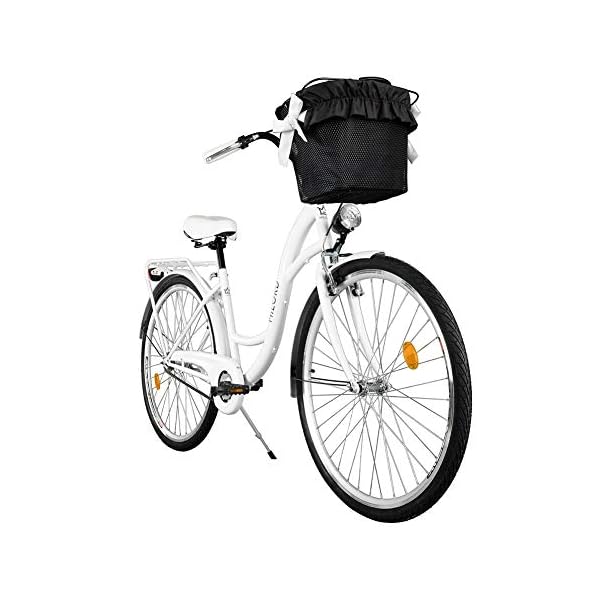 Milord. Comfort Fiets met mand, Nederlandse fiets, damesfiets, 3 versnellingen, wit, 28 inch