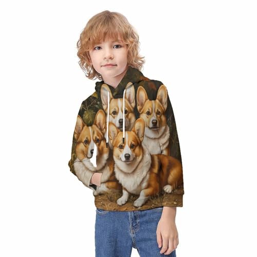 Pull motif corgi imprimé 3D avec capuche pour ado fille et garçon - 3