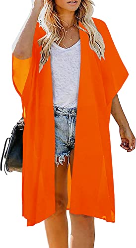 Image of Indian Trendy Women's Solid Puff Sleeve Kimono Long Cardigan Loose Cover Up Casual Blouse Top Chiffon