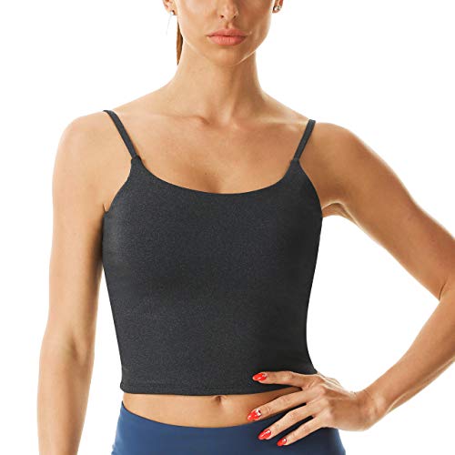 Rocorose Damen Sport BH Longline Nahtlos Gepolstert Leichte Unterstützung Workout Shirts Bra Yoga Tank Top - Grau - Medium Cover