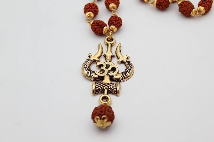 Om Trishu Rudraksha Mala, Shiv Trishul Pendant with Locket, Religious Necklace-image-37
