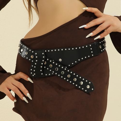 Wide Elastic Costume Waist Belts Adjustable Fashion Leather Belt Western Cowgirl Rivets Belts for Women Jeans Black3