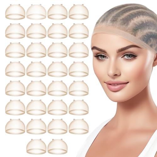 TaShow 30 Pcs Wig Caps for Women Lace Front Ultra Thin Stocking Cap for Women Breathable Wig Cap for Long Thick Hair Wig Caps with Elastic Band Transparent