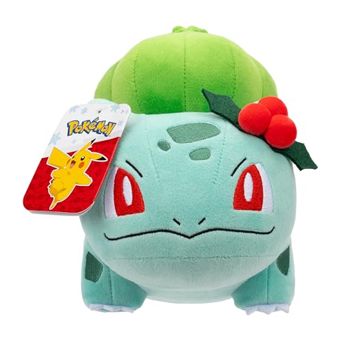 Image of Pokemon Bulbasaur Plush with Holly - 8-Inch Holiday Bulbasaur Plush with Unique Accessory
