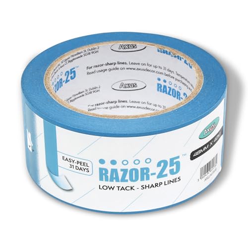 Axus Decor Razor-25 Low Tack Masking Tape - 48mm x 40m - Low Tack Tape For Recently Painted Surfaces, Residue Free Removal, For Painting Decoration & DIY Projects, Blue