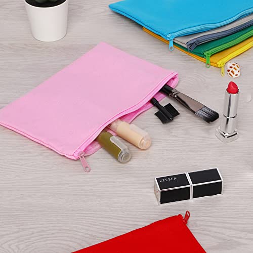 Image of 12 Pieces Cotton Canvas Makeup Bag, Multipurpose Cosmetic Bag with Zipper Travel Toiletry Pouch, Blank DIY Craft Bag (Pink, S)
