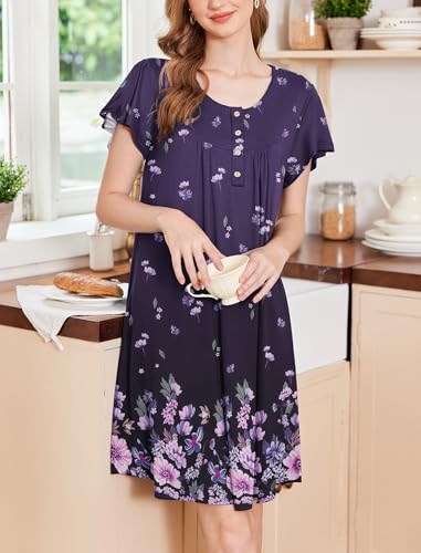 Image of Ekouaer House Dress for Women with Pockets Short Sleeve Moo Moos Plus Size Nightgowns Floral Print Mumu Dresses