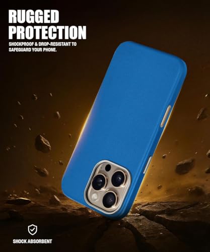 Image of WOW IMAGINE Back Cover for iPhone 16 Pro Max | Shockproof Tough Leather Texture Hard Mobile Case | Ultra Slim Non-Slip Grip | Inner Velvet Fabric | Metal Camera Ring - Blue