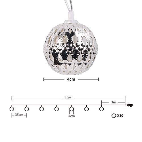 SALCAR LED marokkanische Lichterkette mit Netzstecker, 10m 30 LEDs Kugeln Orientalisch Dekorative, 4 cm extra große… – Bild 5