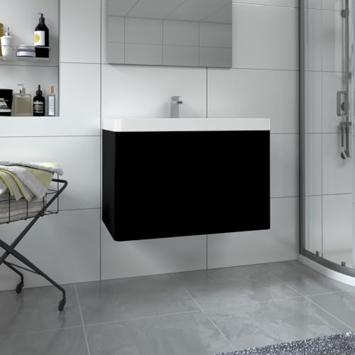 Aquariss 800mm Matt Black Wall Hung 2 Drawer Vanity Unit with Basin Bathroom Storage Furniture