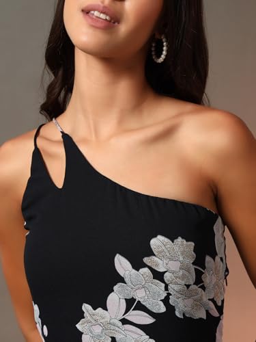 Image of Trend Arrest.ed Women's Floral One-Shoulder Cocktail Dress | Asymmetrical Hem with Lining | Adjustable & Removable Pads | Elegant Fit for Party, Wedding & Special Occasions