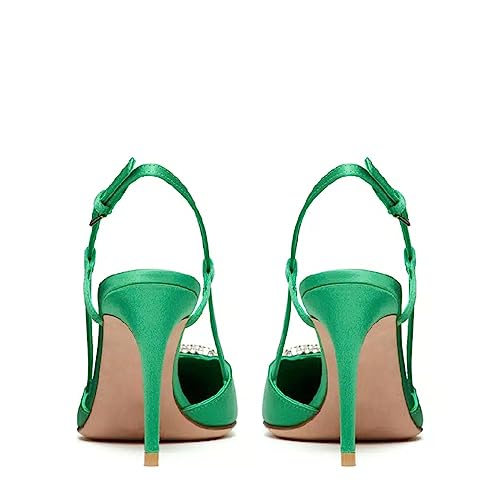 Image of BlingQueen Women Heeled Slingback Sandals Closed Pointed Toe Stiletto High Heels Patent Leather Pumps Slip-On Backless Evening Prom Party Dress Shoes