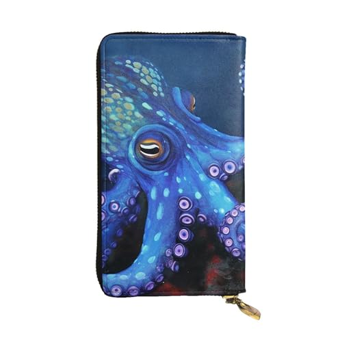 Portefeuille en cuir de pieuvre bleu, sac à main de voyage idéal