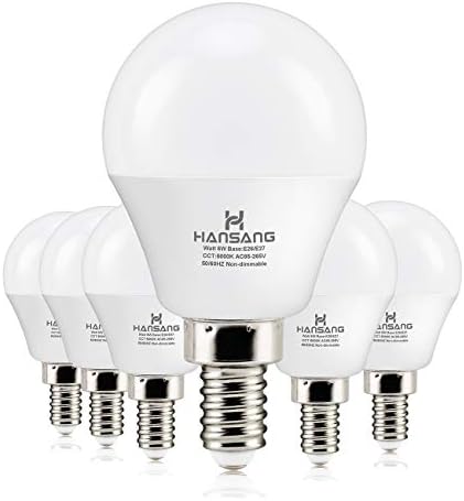 hansang E12 LED Bulb, Daylight 5000K, 60 Watt Equivalent Ceiling Fan Light Bulbs, E12 Small Base Candelabra LED Light Bulbs, 600 Lumen CRI 85+ Eye Protection, Non-dimmable 120V (85-265V Range) 6 Pack