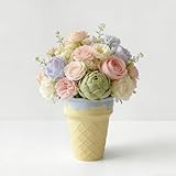 Ceramic Ice Cream Cone Shaped Vase, Novelty Glazed Finish, Small Decorative Flower Vase for Coffee Table, Office Desk (Blue)