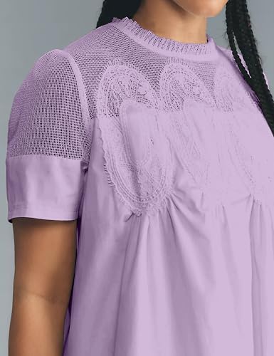 Image of Womens Summer Lace Mini Babydoll Dress Ruffled Collar Short Sleeve Loose Mesh Swing Elegant Flared Sundress