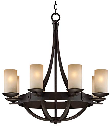 Franklin Iron Works Sperry Industrial Bronze Chandelier 28" Wide Rustic Farmhouse Cylinder Scavo Glass 8-Light Fixture For Dining Room House Foyer Kitchen Island Entryway Bedroom Living Room #TOP4