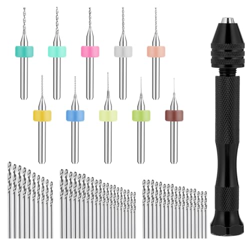 59 Stück Handbohrer Mini Bohrmaschine Pin Vise Handbohr mit 48 Spiralbohrer (0.5-3.0mm) und 10 Wolframcarbid Bohren, Handbohrer Modellbau Mini Bohrer Handbohrers zum Basteln für DIY Gießharz Bohren