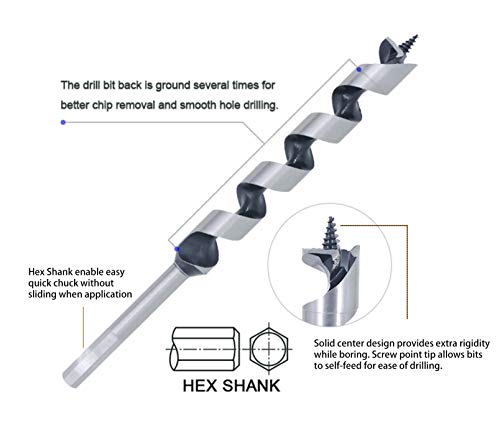 Wood Auger Bits 3/8 In. X 9 In. Screw Point Hex Shank For Wood Deep Hole Drilling #TOP1