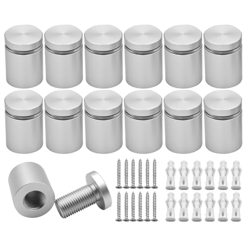 KENSHIRE 12PCS 19x20mm Solid Aluminum Sign Standoff Wall mounts Advertising Screws Fixing standoffs fixings for Acrylic Signs Display (Satin Chrome Anodized)