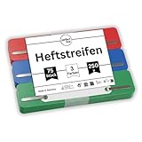 perfect line • 75 Heftstreifen (3x25 Stk.), recycelbarer Kunststoff, MADE IN GERMANY (blau, rot,...