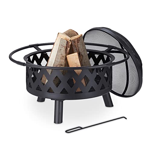 Relaxdays Brasero de Jardin, Vasque, bac feu avec Pare-étincelles et