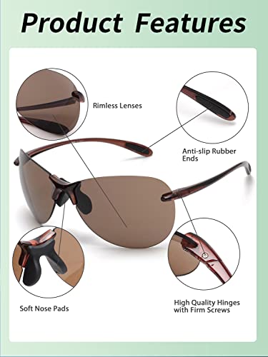 Glindar Sport Sunglasses For Men Women Tr90 Rimless Glasses For Running Fishing Cycling Driving Brown #TOP2