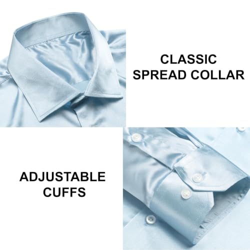 Image of Hi-Tie Men's Silk Satin Dress Shirts Long Sleeve Shiny Casual Button Up Shirts Luxury Party Disco Prom Wedding Shirt