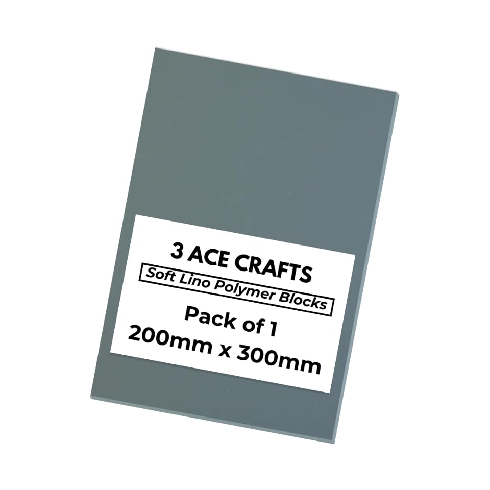 3 Ace Crafts 200mm x 300mm Double Sided Polymer Blocks (pack of 1) - 3.2mm Super Soft Thick Lino Sheets, Polymer Sheets for Printing, Carving Art and Craft, Printing Tiles, Soft Lino Block