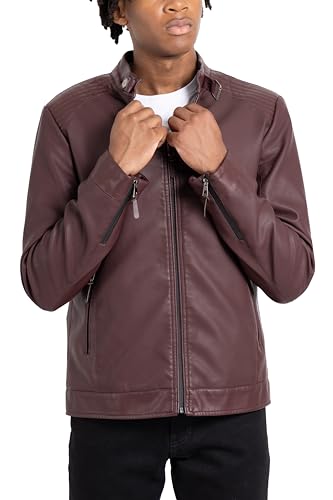 Image of X-Ray Men's Slim Fit Faux-Leather Moto Jacket with Removable Hood