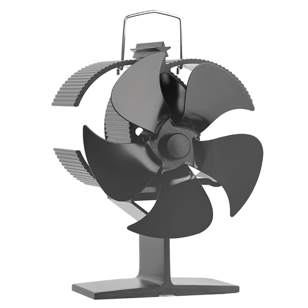 Kalttoy Black 5-Blade Stove Fan Heat Powered For Wood Quiet Log Wood For Burner Quiet Saving Fuel Efficiently For For Stove Fan Blower Heat Powered Non Electric