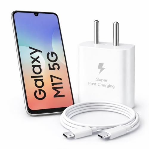 Image of 25W Charger for Samsung Galaxy M17 with Type-C to C Cable | Super Fast Charging PD Adapter for Galaxy S26 /S25 Ultra, S24 FE, M17e /A36 /A16, M15 /M17 /M55 5G, F17 /F70e /Z Fold & S /A /M /F /Z Series Phones