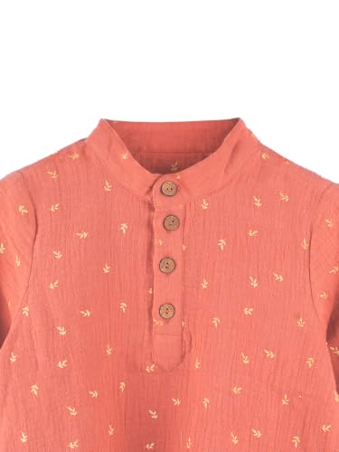 Image of Kidbea Boys Cotton Mandarin Collar Shirt Long Sleeves Short Kurta for Kids