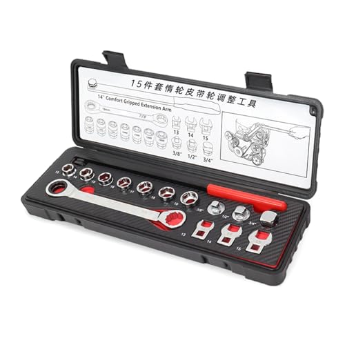 15pcsアイドラープーリー調整ツールキットカーベルトメンテナンスのための拡張ロッドアセンブリ自動車用品作業