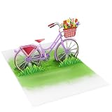 LIMAH® Pop Up 3D Blumen-Fahrrad-Karte, Glückwunschkarte, Geschenkkarte, Überraschungskarte mit einem Damenrad und roten Blumen gut Kombinierbar mit einem Gutschein zum Geburtstag (Tulpen)