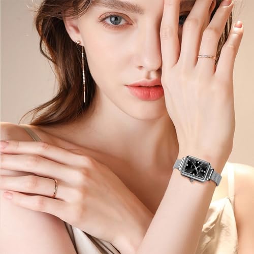Silver Watch for Women Stainless Steel Waterproof Womens Watch for Small Wrists Analog Quartz Ladies Square Watches Ladies Watches with Date3