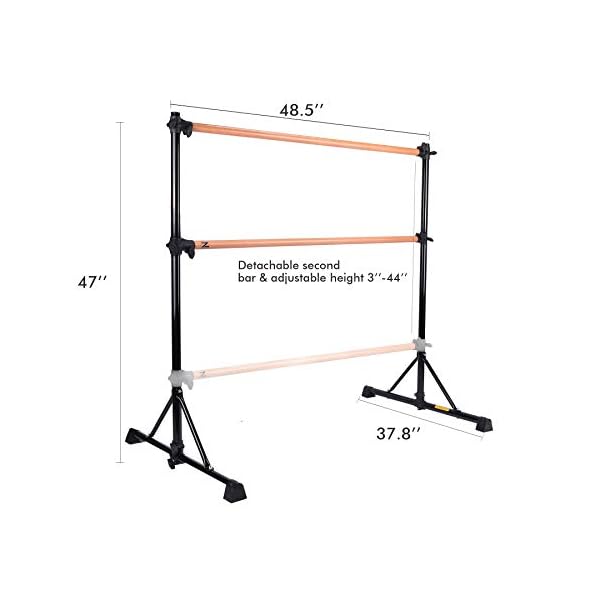 ZELUS Portable Ballet Barre Bar for Home Kids Ballet Bar 5ft Adjustable Freestanding Double Stretching Dance Bar, Barre Exercise Equipment for Women with Heavy-Duty Beechwood 330 lb Capacity (Black)
