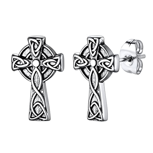U7 Delicate Ear Studs Stainless Steel Enamel Retro Black Celtic Knot Cross Stud Earrings For Women Girls #TOP12